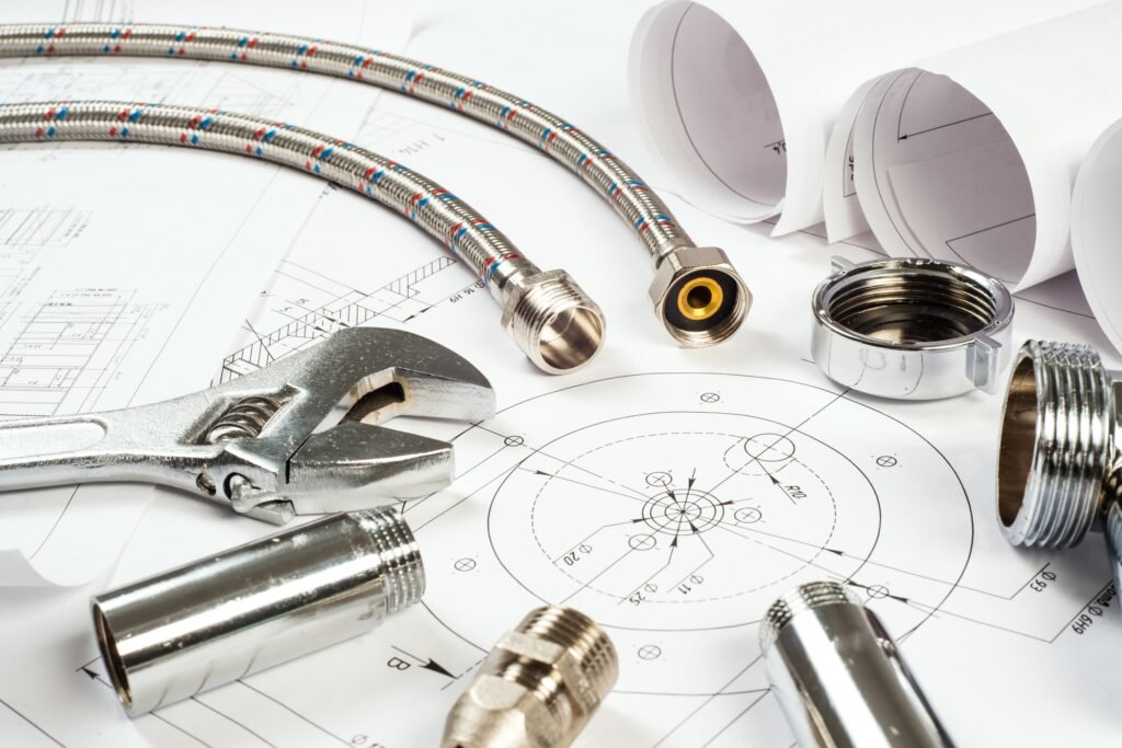 plumbing and drawings, construction still life